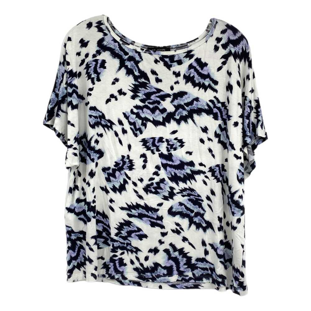 St. John White Blue Abstract Print Tee | Women’s Size M